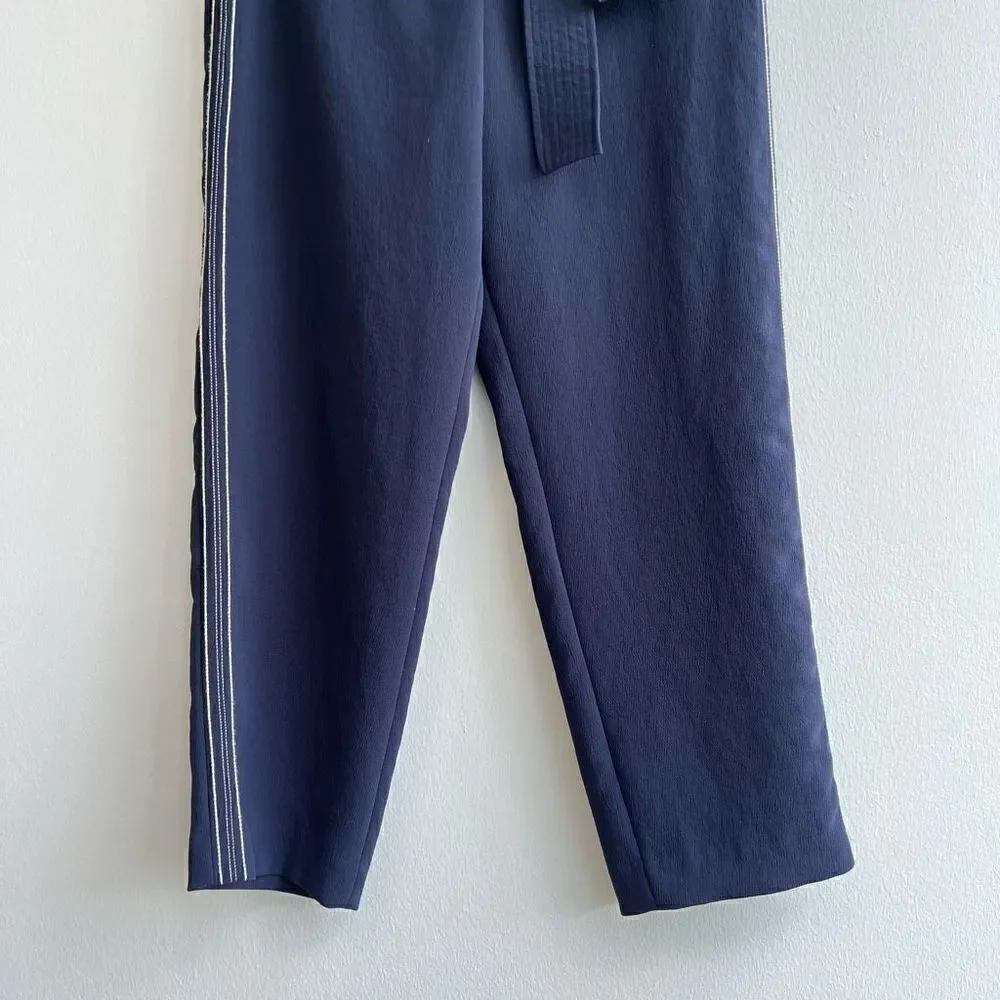 Aritzia Wilfred Women Size 2 Tie Front High Rise Cropped Ankle Blue Pants Belted